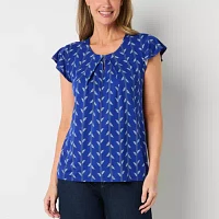 Liz Claiborne Tall Womens Round Neck Short Sleeve Blouse