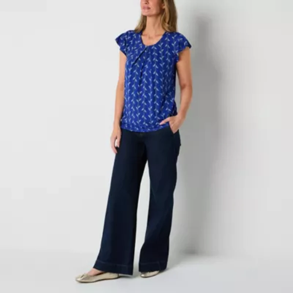 Liz Claiborne Tall Womens Round Neck Short Sleeve Blouse