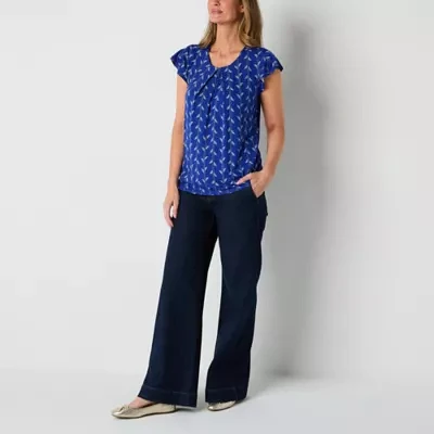 Liz Claiborne Tall Womens Round Neck Short Sleeve Blouse