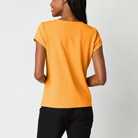 Liz Claiborne Tall Womens Round Neck Short Sleeve Blouse