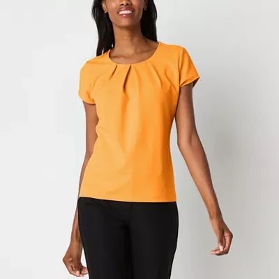 Liz Claiborne Tall Womens Round Neck Short Sleeve Blouse