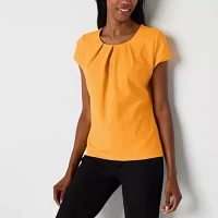 Liz Claiborne Tall Womens Round Neck Short Sleeve Blouse