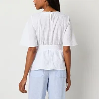 Liz Claiborne Tall Womens Round Neck Short Sleeve Blouse
