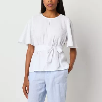 Liz Claiborne Tall Womens Round Neck Short Sleeve Blouse