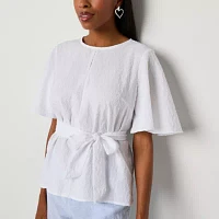 Liz Claiborne Tall Womens Round Neck Short Sleeve Blouse
