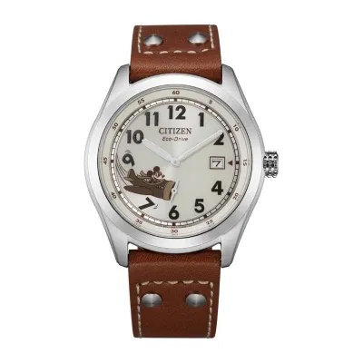 Citizen Mickey Aviator Mickey Mouse Mens Brown Leather Strap Watch Bv1088-08w