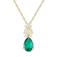 Womens Lab Created Green Emerald 14K Gold Over Silver Pendant Necklace