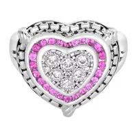 Lab Created Ruby and 1/7 CT.T.W. Natural Diamond Heart Ring in Sterling SIlver