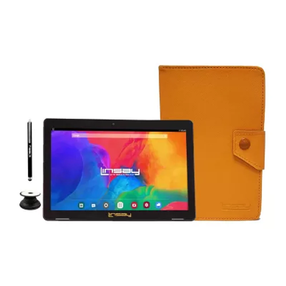 10.1" 1280x800 IPS 2GB RAM 32GB Storage Android 12 Tablet with Orange Leather Case"