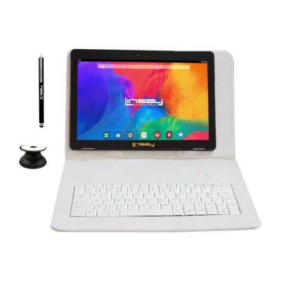 10.1" 1280x800 IPS 2GB RAM 32GB Storage Android 12 Tablet with White Crocodile Style Keyboard/ Pop Holder and Pen Stylus"