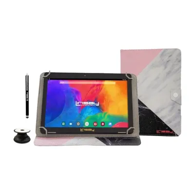 10.1" 1280x800 IPS 2GB RAM 32GB Storage Android 12 Tablet with Black White Pink Marble Leather Case/ Pop Holder and Pen Stylus"