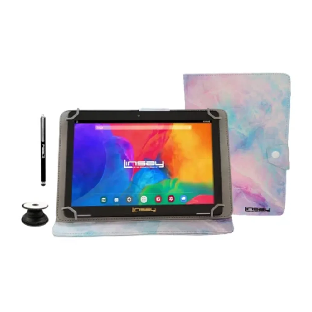10.1" 1280x800 IPS 2GB RAM 32GB Storage Android 12 Tablet with Pink Marble Leather Case