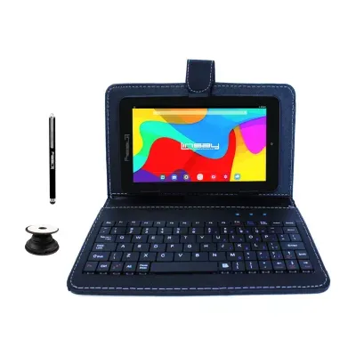 7" Quad Core 2GB RAM 32GB Storage Android 12 Tablet with Black Leather Keyboard/ Pop Holder and Pen Stylus"
