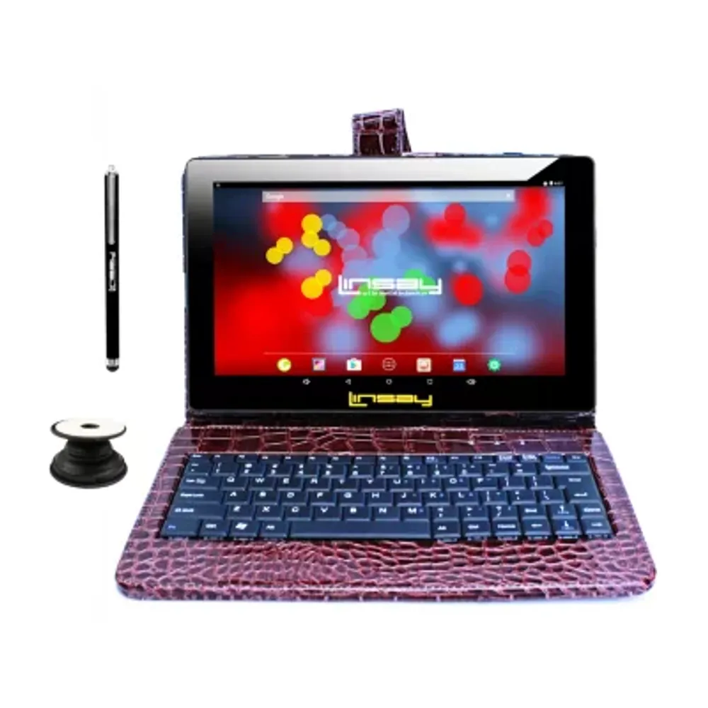 10.1" 1280x800 IPS 2GB RAM 32GB Storage Android 12 Tablet with Brown Crocodile Style Leather Keyboard/ Pop Holder and Pen Stylus"