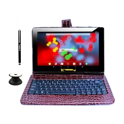 10.1" 1280x800 IPS 2GB RAM 32GB Storage Android 12 Tablet with Crocodile Style Leather Keyboard/ Pop Holder and Pen Stylus