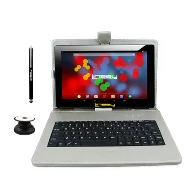 10.1" 1280x800 IPS 2GB RAM 32GB Storage Android 12 Tablet with Silver Leather Keyboard/ Pop Holder and Pen Stylus"