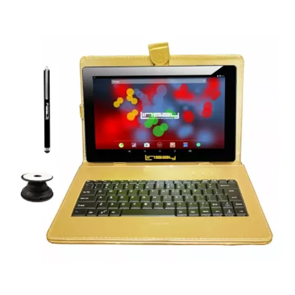 10.1" 1280x800 IPS 2GB RAM 32GB Storage Android 12 Tablet with Golden Leather Keyboard/ Pop Holder and Pen Stylus"