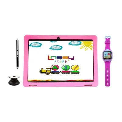 10.1" Quad Core 2GB RAM 32GB Storage Android 12 Tablet with Pink Kids Defender Case, Kids Smart Watch Pink, Pop Holder and Pen Stylus