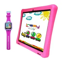 10.1" Quad Core 2GB RAM 32GB Storage Android 12 Tablet with Pink Kids Defender Case, Kids Smart Watch Pink, Pop Holder and Pen Stylus