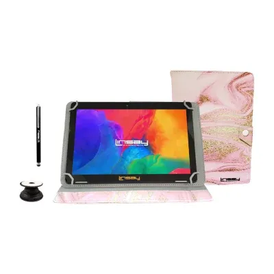 10.1" 1280x800 IPS 2GB RAM 32GB Storage Android 12 Tablet with Pink Glaze Marble Leather Case/ Pop Holder and Pen Stylus"