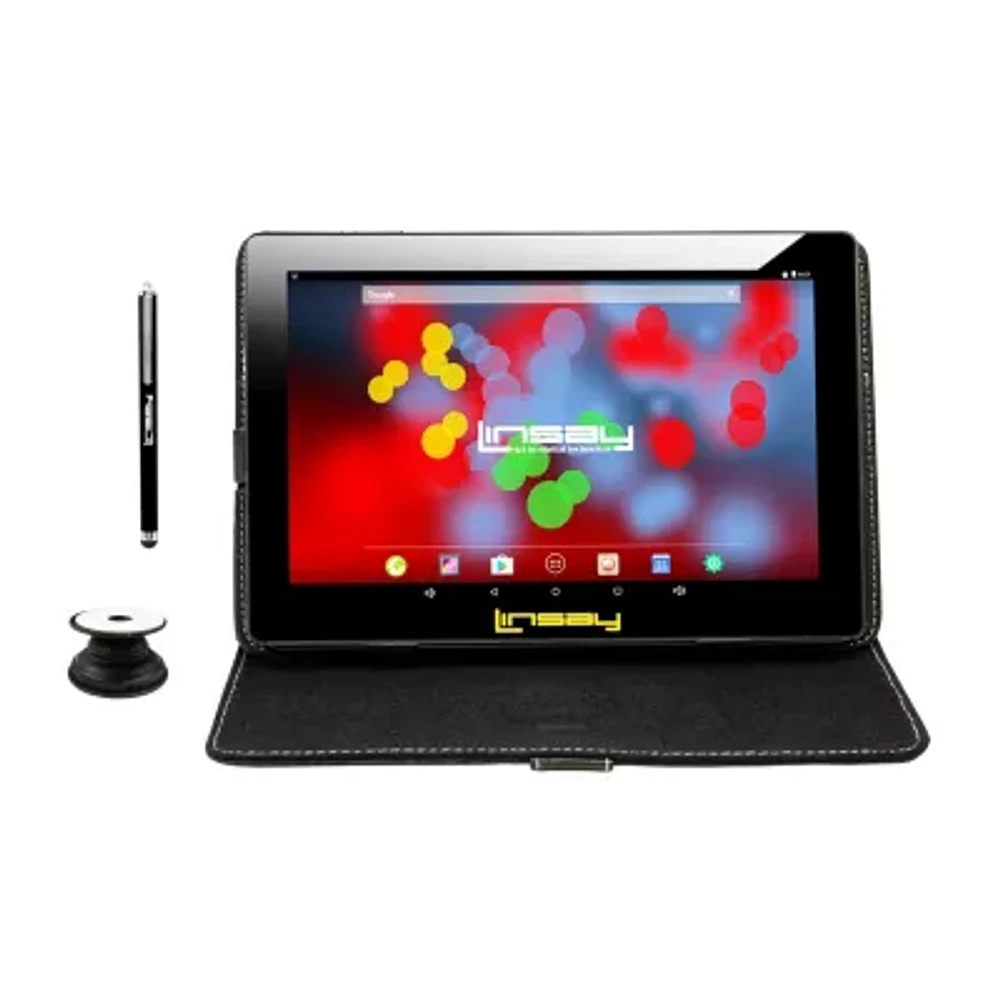 10.1" 1280x800 IPS 2GB RAM 32GB Storage Android 12 Tablet with Black Leather Case/ Pop Holder and Pen Stylus"