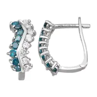 5/8 CT.T.W. Color-Enhanced Blue and Natural White Diamond 14mm Huggie Hoop Earrings in 10K White Gold