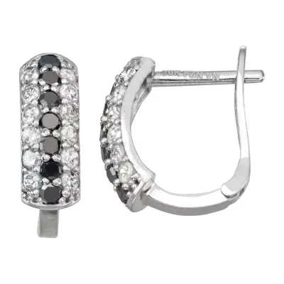 1/2 CT.T.W. Black and White Diamond 13mm Huggie Hoop Earrings in 10K White Gold