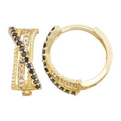 1/4 CT.T.W. Black and White Diamond 12mm Huggie Hoope Earrings in 10K Gold