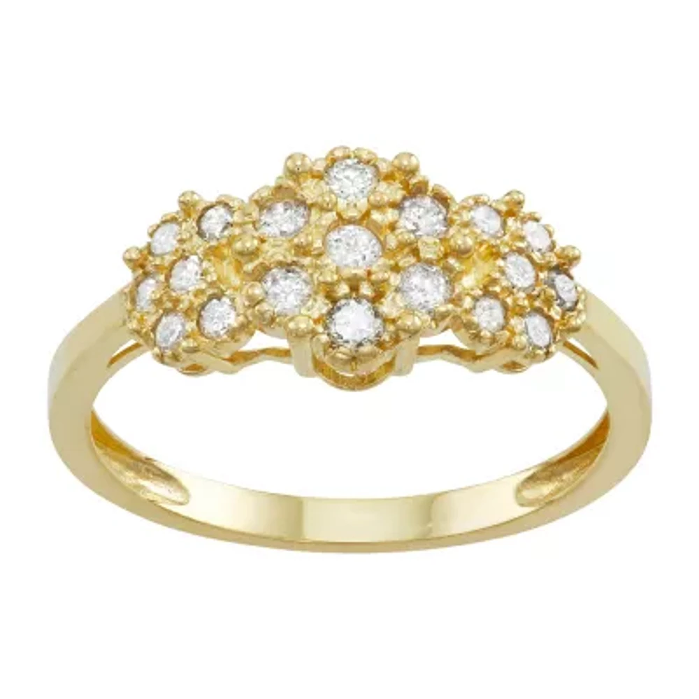 Womens 1/3 CT. T.W. Natural White Diamond 10K Gold Cluster Cocktail Ring