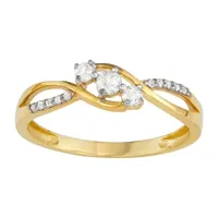 Womens 1/5 CT. T.W. Natural White Diamond 10K Gold 3-Stone Crossover Cocktail Ring