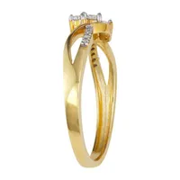 Womens 1/5 CT. T.W. Natural White Diamond 10K Gold 3-Stone Crossover Cocktail Ring