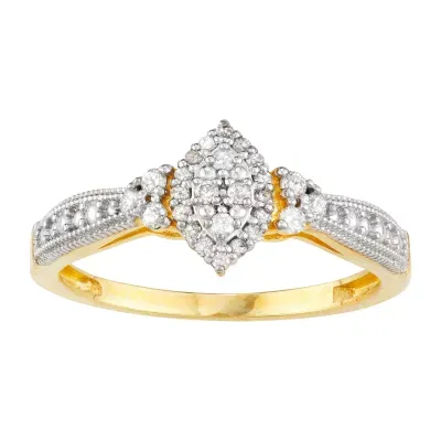 Womens 1/5 CT. Natural White Diamond 10K Gold Marquise Halo Cocktail Ring