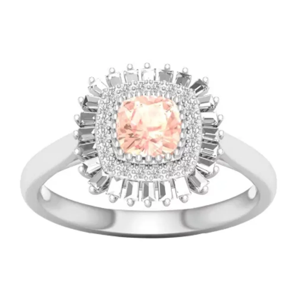 Womens Genuine Pink Morganite Sterling Silver Halo Cocktail Ring