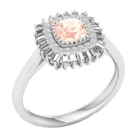 Womens Genuine Pink Morganite Sterling Silver Halo Cocktail Ring