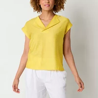 Worthington Womens V Neck Short Sleeve Blouse