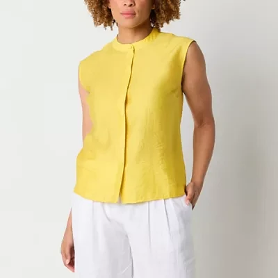 Worthington Womens Henley Neck Sleeveless Blouse