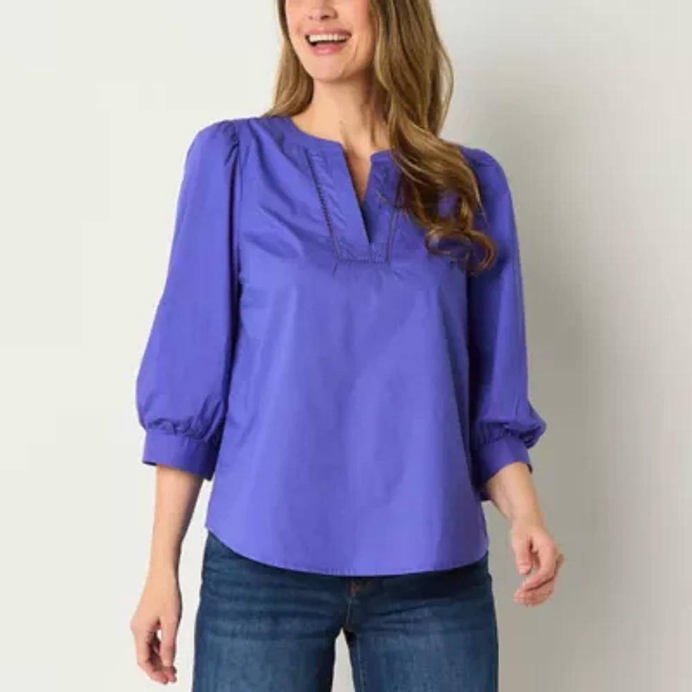 St. John's Bay Womens Split Crew Neck 3/4 Sleeve Blouse