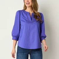 St. John's Bay Womens Split Crew Neck 3/4 Sleeve Blouse