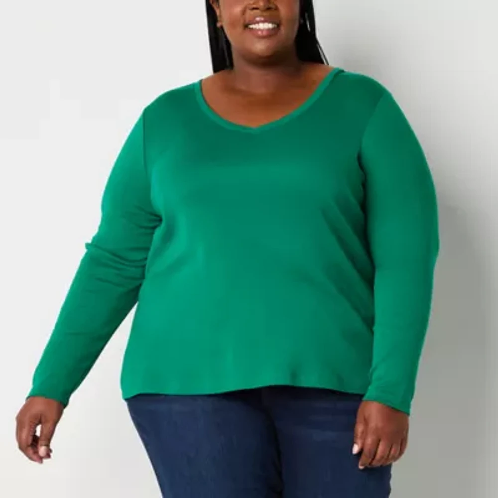 St. John's Bay Womens Plus V Neck T-Shirt