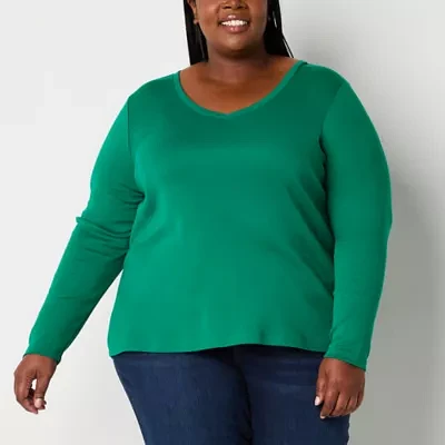 St. John's Bay Womens Plus V Neck T-Shirt