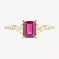 Womens Lab Created Red Ruby 14K Gold Over Silver Side Stone Cocktail Ring