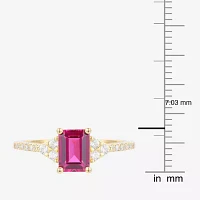 Womens Lab Created Red Ruby 14K Gold Over Silver Side Stone Cocktail Ring