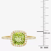Womens Diamond Accent Gemstone 10K Gold Cushion Halo Side Stone Cocktail Ring