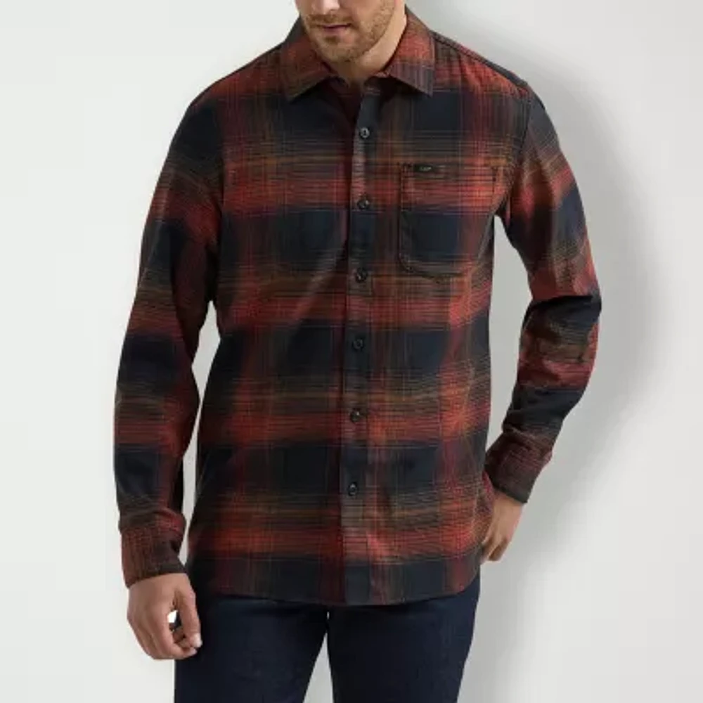 Lee Extreme Motion All Purpose Mens Regular Fit Long Sleeve Plaid Button-Down Shirt