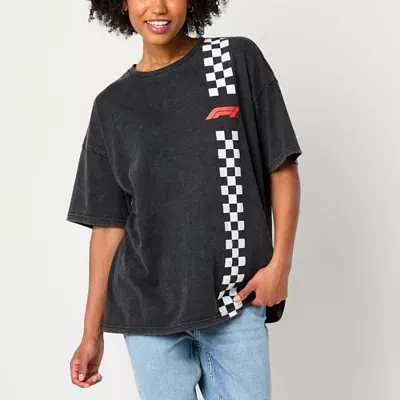 Juniors Formula 1 Racing Oversized Womens Crew Neck Short Sleeve Graphic T-Shirt
