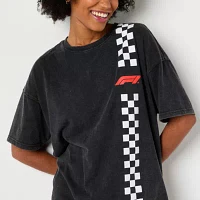 Juniors Formula 1 Racing Oversized Womens Crew Neck Short Sleeve Graphic T-Shirt