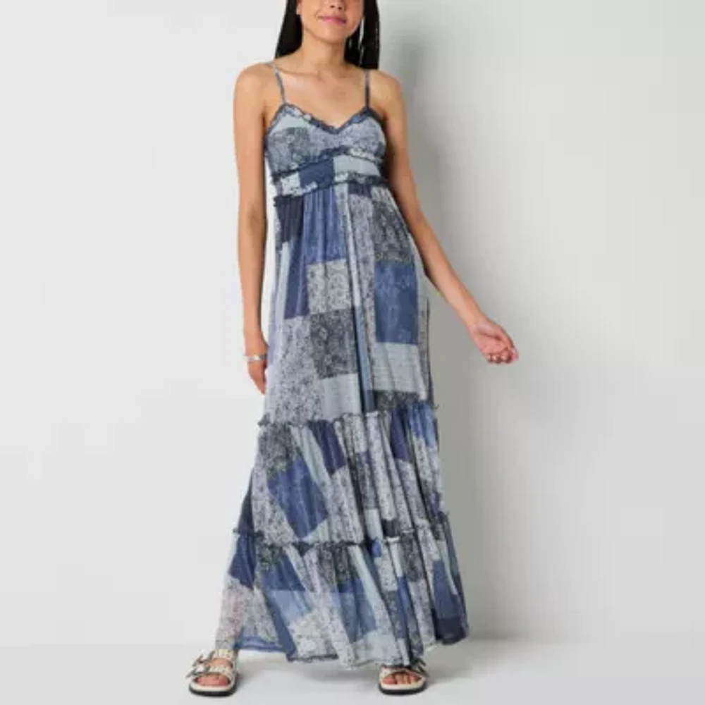 Arizona Womens Sleeveless Patchwork Maxi Dress Juniors