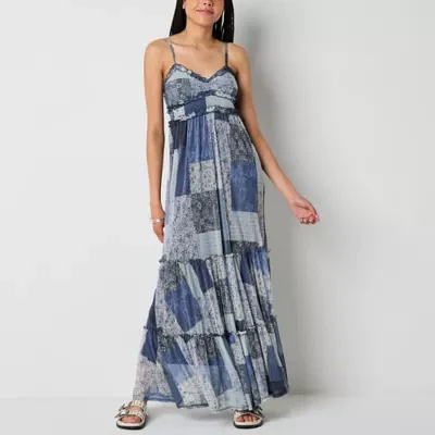 Arizona Womens Sleeveless Patchwork Maxi Dress Juniors