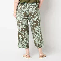 Liz Claiborne Plus Womens Mid Rise Stretch Fabric Classic Fit Cropped Pant