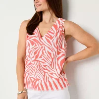 Liz Claiborne Tall Womens V Neck Short Sleeve Blouse